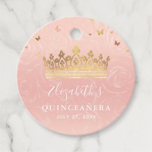 ブッシュピンクとローズゴールドのクラウン　サンキューギフト フェイバータグ (正面)