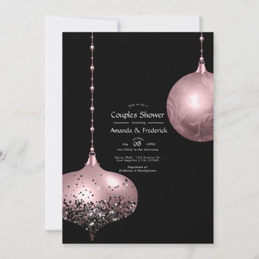 ブッシュピンクとローズゴールドのクリスマス カップルシャワー 招待状 (正面)