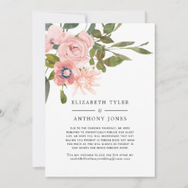 ブッシュピンクとローズゴールドの花のデザイン　ゲストリストを縮小して 案内状