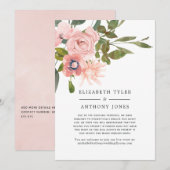 ブッシュピンクとローズゴールドの花柄 減らされたゲストリスト 案内状 (正面/裏面)