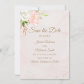 ブッシュピンクと金ゴールドの水色のフローラ日付を保存 招待状 (正面)