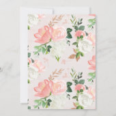 ブッシュピンクと金ゴールドの水色のフローラ日付を保存 招待状 (裏面)