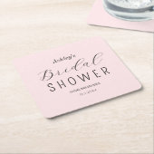 ブッシュピンクのウェディングシャワー ランチョン スクエアペーパーコースター (アングル)