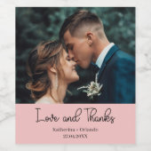 ブッシュピンクのエレガントな結婚式の愛と感謝の写真 ワインラベル (シングルラベル)