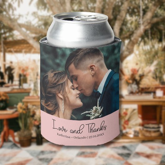 ブッシュピンクのエレガントな結婚式の愛と感謝の写真 缶クーラー