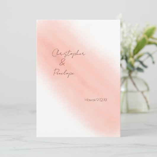  ブッシュピンクのカリグラフィー水彩画 Save the Date 招待状 (スタンド正面)