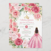 ブッシュピンクのキンセアニエラ 15歳の誕生日 花 ゴールド 招待状 (正面/裏面)
