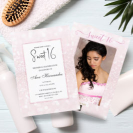  ブッシュピンクのグリッターが上品でエレガントなSweet 16 招待状