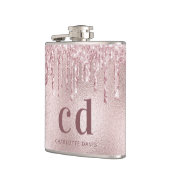 ブッシュピンクのグリッターが垂れたモノグラム名 フラスク (左)