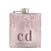 ブッシュピンクのグリッターが垂れたモノグラム名 フラスク (正面)