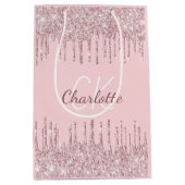 ブッシュピンクのグリッターが垂れるモノグラムスクリプトラグジュアリー ミディアムペーパーバッグ (正面)