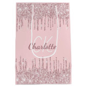 ブッシュピンクのグリッターが垂れるモノグラムスクリプトラグジュアリー ミディアムペーパーバッグ (裏面)