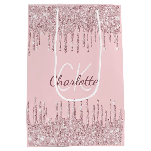 ブッシュピンクのグリッターが垂れるモノグラムスクリプトラグジュアリー ミディアムペーパーバッグ (裏面)