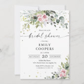 ブッシュピンクのグリーンがある結婚前のお披露目会の招待状 招待状 (正面)