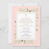 ブッシュピンクのグリーン花写真ファーストホーリーコミューン 招待状 (正面)