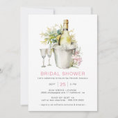 ブッシュピンクのシャンパン | かわいい カジュアルな結婚前お祝いパーティー 招待状 (正面)