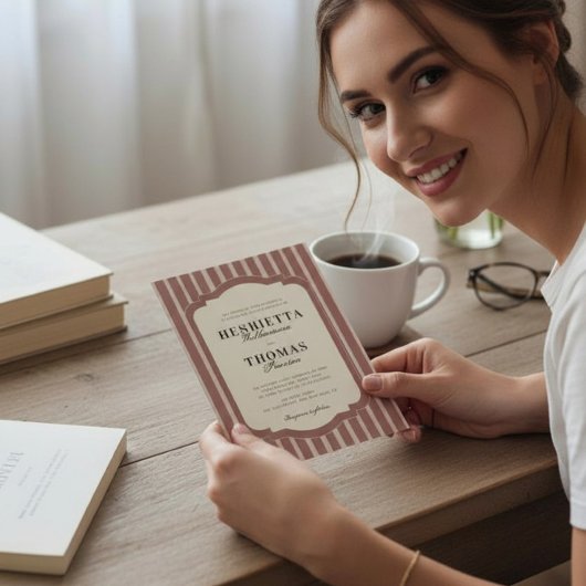 ブッシュピンクのストライプが入ったエレガントな結婚式の招待状 招待状