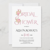 ブッシュピンクのタイポグラフィー、ピンクのバラのブライダルシャワー 招待状 (正面)