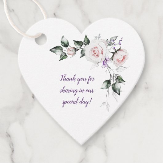 ブッシュピンクのバラと紫の野花のウェディング | フェイバータグ (正面)