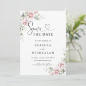 ブッシュピンクのバラの結婚式セーブ・ザ・デート 招待状 (スタンド正面)