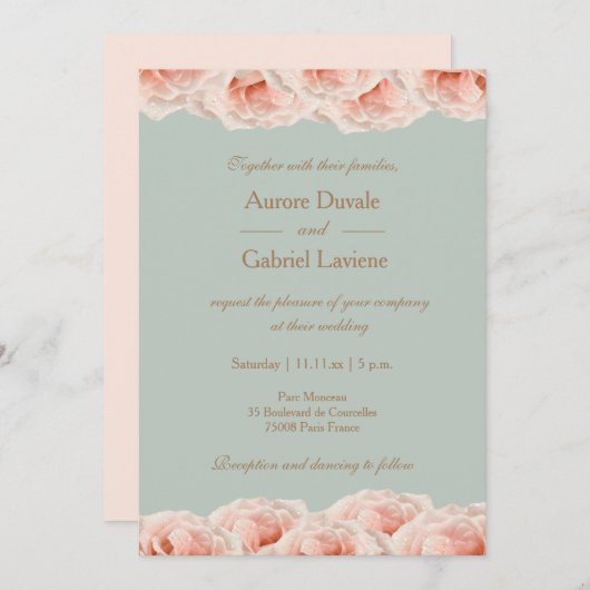 ブッシュピンクのバラの花束 シンプルでエレガントなデザイン 招待状 (正面/裏面)