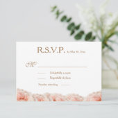ブッシュピンクのバラの花 金色と白の結婚式RSVP 招待状 (スタンド正面)