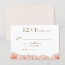 ブッシュピンクのバラの花 金色と白の結婚式RSVP