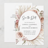 ブッシュピンクのバラ ドライ パーム ボーホー セーブ・ザ・デート (正面/裏面)