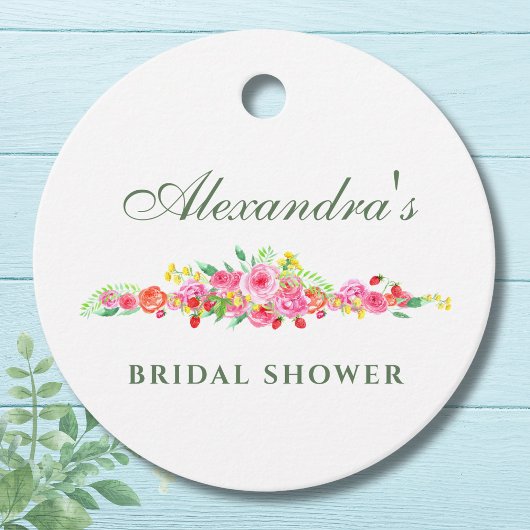 ブッシュピンクのピーコックの花のウェディングシャワーデザイン フェイバータグ