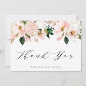 ブッシュピンクのマグノリアとハイドランジアのベビーシャワー サンキューカード (正面)