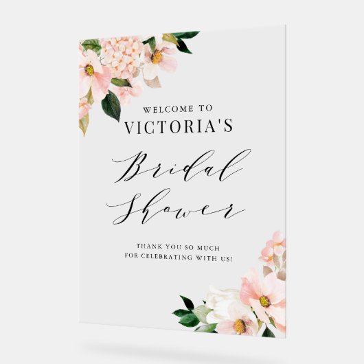 ブッシュピンクのマグノリアの花のウェルカムサイン アクリルサイン (傾斜)