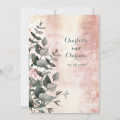 ブッシュピンクのラナンキュラスとユーカリのローズゴールドのウェディング 招待状 (裏面)