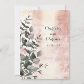 ブッシュピンクのラナンキュラスとユーカリのローズゴールドの結婚式 招待状 (裏面)