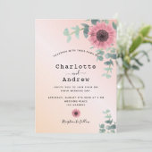 ブッシュピンクのローズゴールドの花と緑の結婚式 招待状 (スタンド正面)