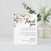 ブッシュピンクのローズフラワーの感謝の気持ちのレセプションカード ポストカード (スタンド正面)