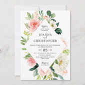 ブッシュピンクのローズフラワーズ モダンジオメトリックウェディング 招待状 (正面)