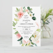 ブッシュピンクのローズフラワーズ モダンジオメトリックウェディング 招待状 (スタンド正面)