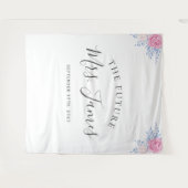 ブッシュピンクのローズフラワーダスティーブルーウェディングバックドロップ タペストリー (正面(横))