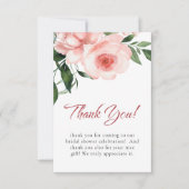 ブッシュピンクのローズフラワーブライダルシャワー サンキューカード (正面)
