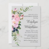 ブッシュピンクのローズフラワーブーケ グレイのリハーサル 招待状 (正面)