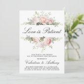 ブッシュピンクのローズフラワーラブ  -  愛は忍耐強い結婚式 案内状 (スタンド正面)