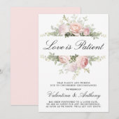 ブッシュピンクのローズフラワーラブ  -  愛は忍耐強い結婚式 案内状 (正面/裏面)
