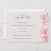 ブッシュピンクのローズ グレイ フラワーの結婚式のSave The Date 招待状 (正面)