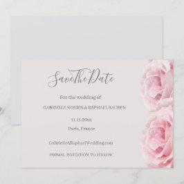 ブッシュピンクのローズ グレイ フラワーの結婚式のSave The Date 招待状