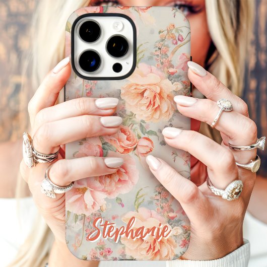 ブッシュピンクのヴィンテージフラワー カスタムネーム Case-Mate iPhoneケース