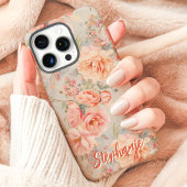 ブッシュピンクのヴィンテージフラワー カスタムネーム Case-Mate iPhoneケース