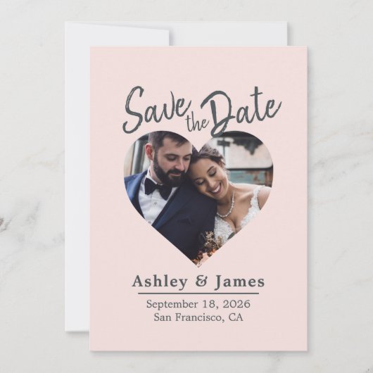 ブッシュピンクの写真 現代のスクリプトスタイルの結婚式延期のお知らせ セーブザデート (正面)
