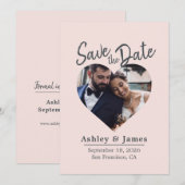 ブッシュピンクの写真 現代のスクリプトスタイルの結婚式延期のお知らせ セーブザデート (正面/裏面)