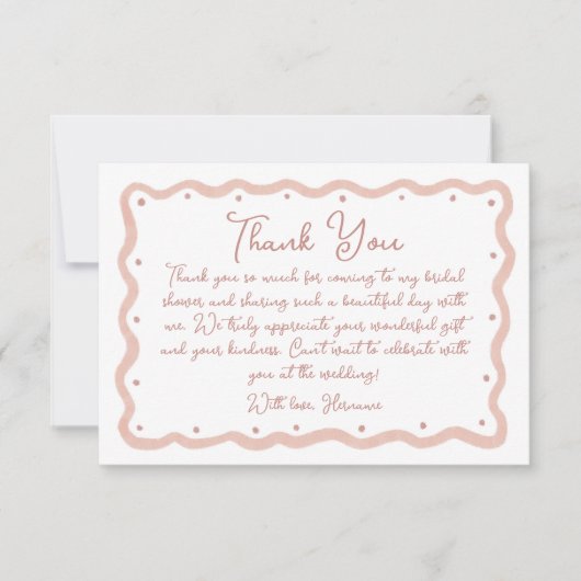 ブッシュピンクの手描きデザイン ブライダルシャワー01 サンキューカード (正面)