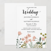 ブッシュピンクの春の植物学的な結婚式 招待状 (正面/裏面)